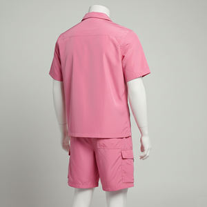 Conjunto de Camisa y Pantalones Cortos Cargo Rosa Personalizado, Ropa de Verano de Algodón, Estilo Utilitario Unisex, OEM, Marca Privada, Ropa Casual Urbana, Listo para Usar - Product Image 6