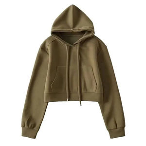 Sweat-shirt à capuche court pour femme, tricoté, coupe ample, avec fermeture éclair, de haute qualité, design personnalisé - Product Image 6