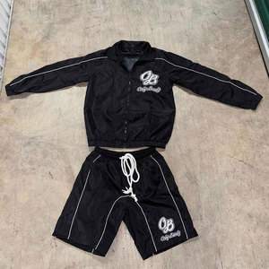 Ensemble de survêtement noir pour homme Only Bands, logo brodé, vêtements de sport, veste en polyester, shorts, vêtements de printemps - Product Image 5