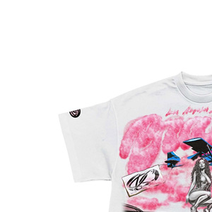 เสื้อยืดโอเวอร์ไซส์ผู้ชาย สีขาว แขนสั้น พิมพ์ลายสกรีนด้านหน้า สไตล์สตรีท ลายกราฟิกเบอร์เกอร์ In-N-Out ผ้าฝ้าย 100% - Product Image 2