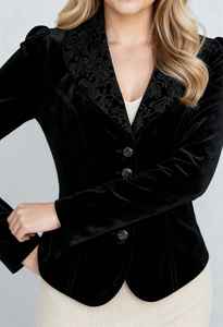 Blazer formel en velours victorien pour femme, noir, coupe classique, élégant, style vintage automne-hiver, avec perles, offre ODM - Product Image 6