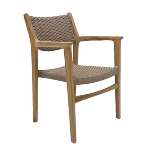 Sillón de jardín de madera de teca con asiento y respaldo de ratán tejido, fabricación de muebles contemporáneos para exteriores en Indonesia - Product Image 1