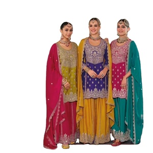 ชุดเดรสปักลายสไตล์ปากีสถานอินเดียคุณภาพสูง คอลเลคชั่นใหม่สำหรับฤดูร้อน เหมาะสำหรับงานปาร์ตี้ ชุดชาราร่า 3 ชิ้น แฟชั่นสุดฮิตสำหรับสุภาพสตรี - Product Image 1