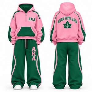 Alpha Kapa Alpha <b>Pink</b> <b>Tracksuit</b> <b>Set</b> Women's Full Sleeve Sweatshirt Pants Embroidery Logo Casual Loose Fit Spring Wear - Product Image 4