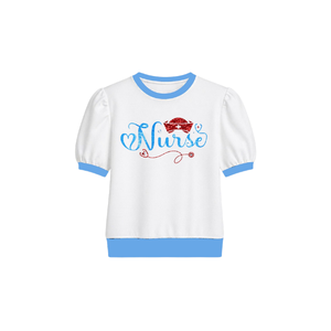 เสื้อสเวตเชิ้ตแขนสั้นสีขาว ปักเลื่อมแบบกำหนดเอง คอกลม ผ้าฝ้าย ระบายอากาศได้ดี สวมใส่สบาย เหมาะสำหรับฤดูร้อน - Product Image 1