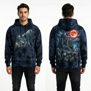 Sweat à capuche oversize streetwear personnalisé, en molleton de coton épais, délavé à l'acide vintage, avec motif Zombie Sniper - Product Image 3