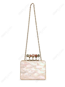Cartera de mano rectangular de nácar con asa de múltiples piedras, minaudière de noche de diseño para venta al por mayor OEM - Product Image 6