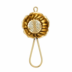 Premium Matte Gold <b>Tea</b> Strainer Floral Design Handmade Metal <b>Tea</b> Filter Fine Mesh Loose Leaf <b>Tea</b> <b>Infuser</b> Luxury Kitchen Tool - Product Image 3