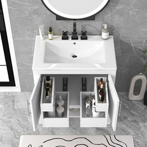Mobile Bagno Multifunzionale Bianco da 30 Pollici con Lavabo, Struttura Solida in MDF, Ante e Cassetti - Product Image 5