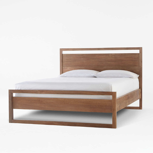 Base de Cama Doble de Madera de Teca Sólida con Acabado Natural y Diseño Minimalista para Decoración de Dormitorios - Product Image 2