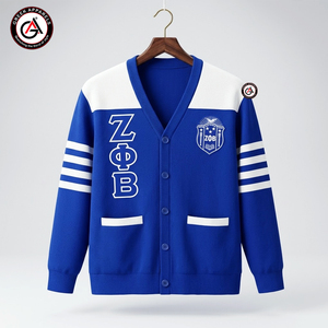 เสื้อคาร์ดิแกนอะคริลิกปักลาย Zeta Phi Beta สำหรับผู้หญิง |   ZOB Sorority ปักลายสไตล์สุภาพสตรีแบบเรียบง่ายสไตล์วินเทจ - Product Image 1
