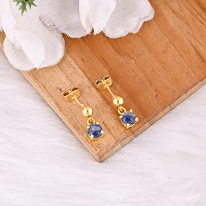 ต่างหูมินิมอลชุบทองประดับพลอยไคยาไนต์สีน้ำเงินสำหรับผู้หญิง - Product Image 3