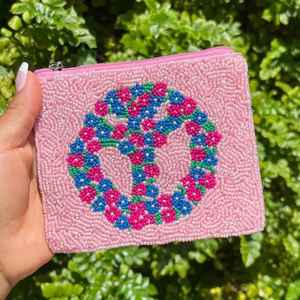 Pink Glass Beaded Coin Purse Lettering Pattern Seed Bead <b>Wallet</b> Mini Zipper Pouch Small Change Bags Ladies Handbag Accessory - Product Image 5