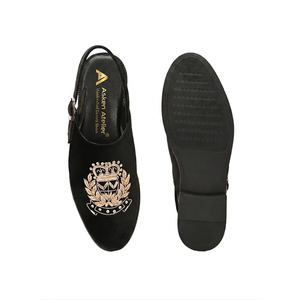 Mocassins à bride en velours noir brodé Asken Atelier pour homme – Chaussures décontractées à enfiler, confortables et toutes saisons - Product Image 3