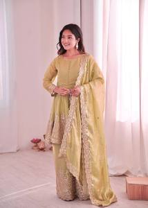 Vestido Sharara Bordado para Mujer, con Lentejuelas de Seda, Traje Tradicional Indio para Bodas y Fiestas - Product Image 3
