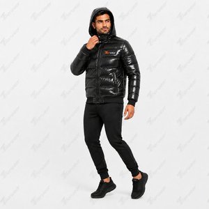 Veste à capuche rembourrée noire pour homme Tiierwear, coupe-vent, rembourrage en polyester, fermeture éclair, vêtement d'hiver décontracté - Product Image 3