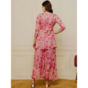 ชุดเสื้อและพลาซโซชุดปาร์ตี้พิมพ์ลายดิจิตอลที่สวยงามของผู้หญิง - Product Image 4