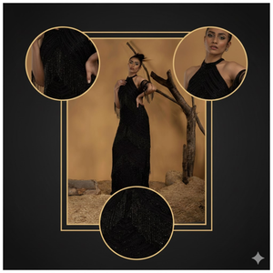 Vestido de Noche de Alta Gama para Mujer con Cuello Halter, Bordado Completo y Cuentas Negras | Vestidos Elegantes de Noche para Bodas, Fiestas y Pedidos de Exportación - Product Image 5