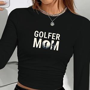 Golfer Mom – haut court à manches longues pour femmes, col ras du cou, imprimé, mode Y2K, en spandex et polyester, tricoté, manches longues, coupe régulière - Product Image 2