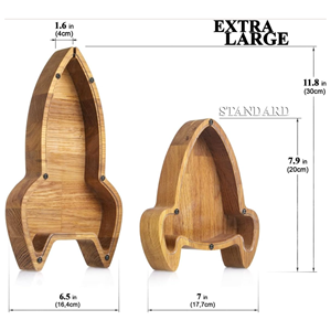 Hucha con forma de cohete espacial con ventana transparente de acrílico, caja de dinero de madera, regalo de Pascua, regalo de cumpleaños para niños de Vietnam - Product Image 2