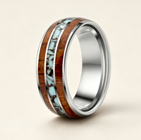 Bague en carbure de tungstène avec incrustation de bois et de pierres de turquoise concassées, alliance de 8 mm pour hommes et femmes, bijoux naturels en gros