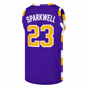 Maillot de basket-ball Sparkwell violet et jaune 23, débardeur en maille sublimée, unisexe, col rond, sans manches, respirant - Product Image 2
