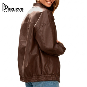 Customized <b>Men</b> Oversized Leather Winter Casual <b>Jacket</b> Dark Brown Zipper Front Drop Shoulder <b>Long</b> Sleeves - Product Image 2