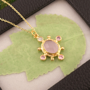 Minimalist jewelry necklace oval cut hydro quartz chalcedony gemstone pendant necklace 18k gold plated beaded designer necklace - Product Image 3