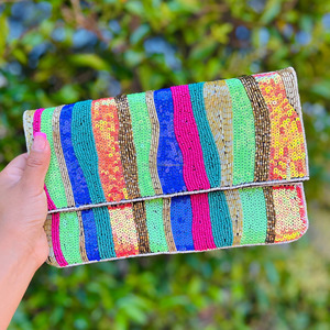 Handmade Durable <b>Sequin</b> Beaded Evening Bag Customizable Colorful <b>Rainbow</b> Stripe Clutch Crossbody Chain Envelope Portable - Product Image 5