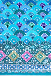 Tissu imprimé géométrique bleu aqua avec motifs miroir et bordure épaisse pour la confection de Kurtis – Vêtements ethniques de créateur - Product Image 3