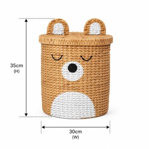 Handmade Water Hyacinth Bear <b>Storage</b> <b>Basket</b> with Lid Kids <b>Toy</b> Organizer Woven Nursery Laundry <b>Basket</b> Home Decor - Product Image 2