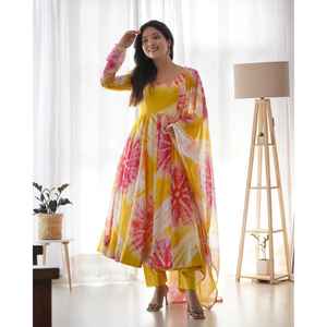 Ensemble de costume Anarkali en organza doux pur DKB -27 ensembles entièrement cousus pour femmes - Product Image 1