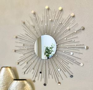 Wholesale European Style Sunburst Round Metal <b>Frame</b> Wall Mirror Crystal Accent Decorative Wall Hanging Mirror for Living Room - Product Image 2