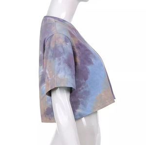 Custom Wholesale Women Tie Dye Crop T Shirt Short Sleeve Crew Neck Cotton Summer Casual Loose Fit <b>Vintage</b> Acid Wash <b>Tee</b> Tops Fit - Product Image 3