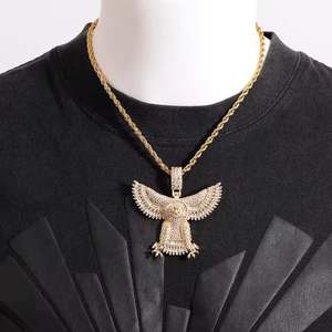 Collier Pendentif Aigle Iced Out Plaqué Or Micro Pavé CZ Diamant Breloque Oiseau Hip Hop avec Chaîne Corde Bijoux - Product Image 3