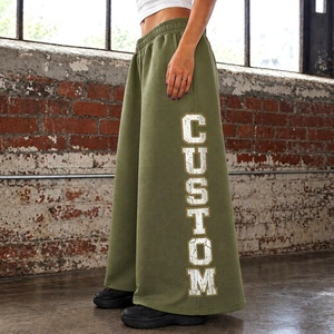 Pantalon de survêtement unisexe tendance en molleton de coton coupe ample avec impression réfléchissante personnalisée style streetwear - Product Image 2
