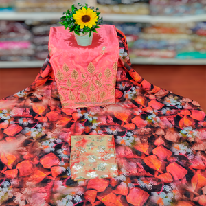 Dirac suisse avec imprimé floral et feuilles, imprimé numérique multicolore, ensemble Dirac avec Gorgora et Garbsaar - Product Image 4