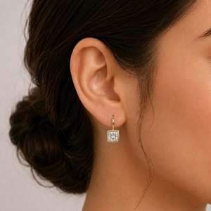 Exquisite Women <b>Drop</b> Earring Showcasing 2CT Per Pair Princess Cut Lab Grown Diamonds Set In 10K 14K 18K Solid Gold Fine Jewelry - Product Image 6