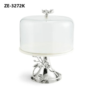 Round Stainless Steel <b>Cake</b> <b>Stand</b> with Marble Top and Flower Design 2-Piece Set Hand Wash Only - Product Image 5