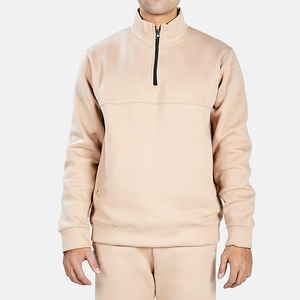 Ensemble de survêtement beige demi-zippé pour homme, manches longues, couleur unie, décontracté, respirant, en polyester mi-lourd, idéal pour l'automne - Product Image 6
