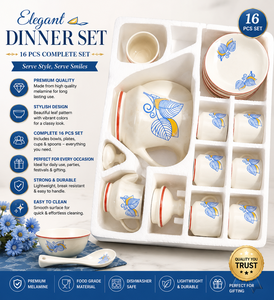 Ensemble de vaisselle miniature en mélamine de 16 pièces, motif feuilles, bols, assiettes, tasses, cuillères pour les fêtes et les cadeaux - Product Image 1