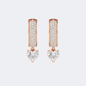 Pendientes colgantes lineales tipo huggie con diamantes cultivados en laboratorio de 1.50 CTW, redondos y en forma de corazón, con engaste de punta/pavé, estilo vintage dorado, certificados por IGI - Product Image 3