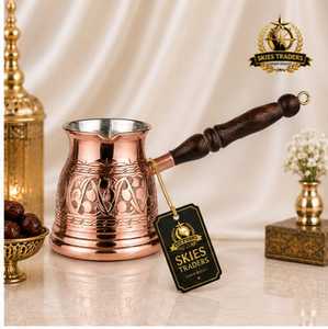 หม้อกาแฟทองแดงแบบดั้งเดิมของอาหรับ ตุรกี แบบเซซเว พร้อมด้ามจับโลหะ - Product Image 4