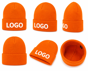 Orange Unisex Beanie Hat Spandex/Cotton Knitted <b>Winter</b> <b>Cap</b> 3D Embroidery Character Design Solid Color Casual Style Adult Size - Product Image 3