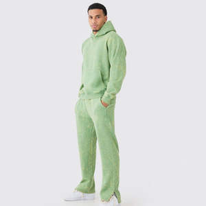 Conjuntos Deportivos Extra Grandes para Hombre con Logotipo Personalizado, 100% Algodón, Felpa de Alta Calidad, Sudaderas con Capucha y Pantalones de Chándal con Lavado Ácido para Hombre - Product Image 1