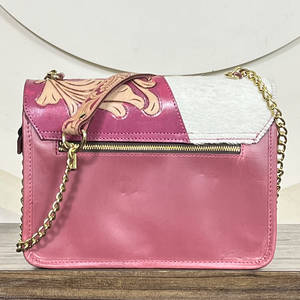 Wholesale Handmade Genuine Hair-On Cowhide <b>Leather</b> Crossbody Bag for Women with Floral <b>Tooled</b> Design Pink <b>Leather</b> Messenger Bag - Product Image 6