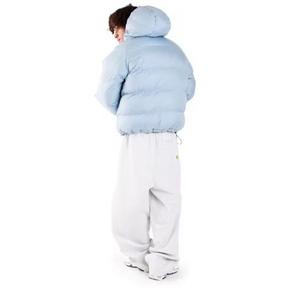 Light Blue and Black Hooded Puffer <b>Jacket</b> for <b>Men</b> Women Winter <b>Down</b> <b>Filled</b> Windproof Casual Zipper Closure Thick Regular Fit - Product Image 4