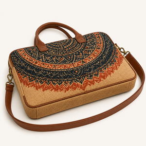 Sac fourre-tout de plage et pour ordinateur portable en jute écologique à imprimé tribal personnalisé, grand format, avec fermeture éclair et poignée d'épaule, Gujarat, pour usage quotidien - Product Image 2