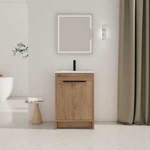 Mobile Bagno Freestanding Bianco con Lavabo in Ceramica da 24 Pollici e 2 Ante con Chiusura Ammortizzata Modello BVB02424IMO G BL9060B Imballaggio KD - Product Image 1