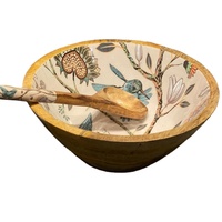Vente en gros de bols à salade en bois d'acacia de grande capacité avec design émaillé classique écologique J N Crafts, ustensile de service, logo personnalisé